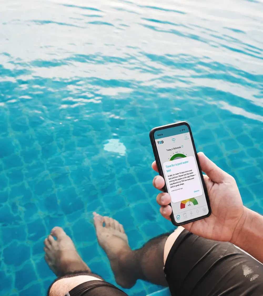 A TED app notification by the pool: time for a pool water test
